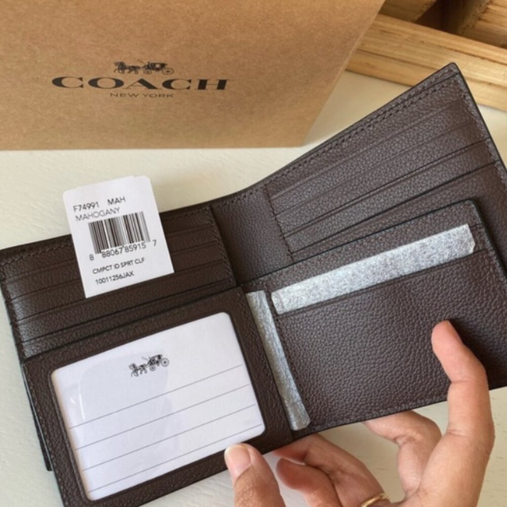Coach 3 in 1 Compact ID Wallet F74991 Mahogany Sport Calf Leather $178 - Picture 4 of 9